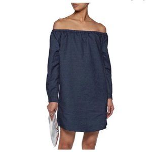 Rag & Bone Medium Dark Blue Chambray On Off Shoulder Long Sleeve Shift Dress